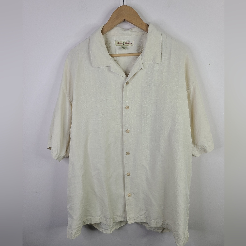 Tommy Bahama - Hawaiian Button Down Silk - SIZE XL - Tan Yellow Vacation